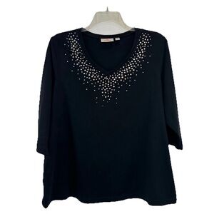 Quacker Factory Black Embellished V-Neck Top 2XL
